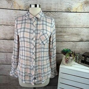 Rails Hunter Plaid Flannel Button‎ Up Blush Dove White Size Small